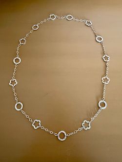 32 inch Sterling Silver Chain Necklace with Flower and Circle Charms.