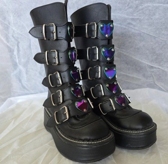 Gothic Style Cool Punk Calf Motorcycle Boots Comfy Flat Platform Heels Shoes