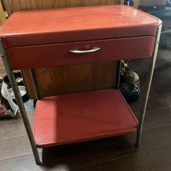 Vintage Mid Century Modern Red Kitchen Cart Table Metal 