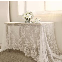 2-Pack Lace Tablecloths – 30x120” White Vintage Rectangle Overlays for Wedding or Event Tables