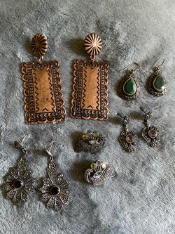 Vintage silver earrings and one copper
