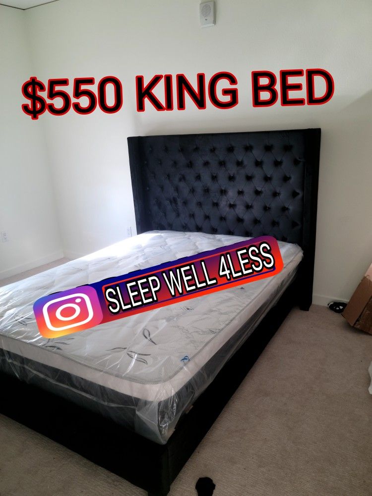 NEW BED FRAME KING COMES IN BOX EURO PILLOW TOP BAMBOO MATTRESS INCLUDED SAME DAY DELIVER OR PICK UP,New Products : American Fashion Style Bags On Sale