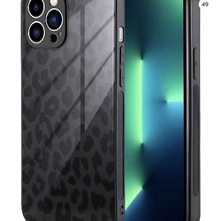 iPhone 13 Pro Max Case, Black Cheetah Leopard Slim Hard PC Back and Tired Non-Slip Soft TPU Shockpro