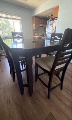 Dark Wood Counter Height Dining Table Set