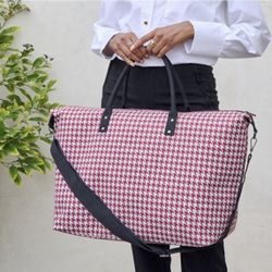 LuLu Dharma Red/White Houndstooth Weekender Travel Tote Bag