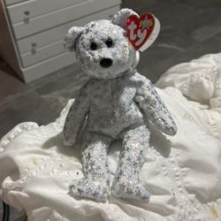 TY Baby Beanie, White, Silver 