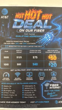 Fiber internet 1 GIG $20/mo
