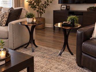 Set Of 2 Round Copper-Top Side Tables