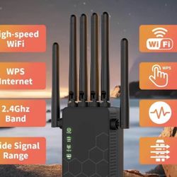 [6 Antennas for 360° Coverage Extender] Momotor WiFi Extender 2.4GHz High-Speed Signal Booster for Home and Office, Wireless Internet Amplifier with 6