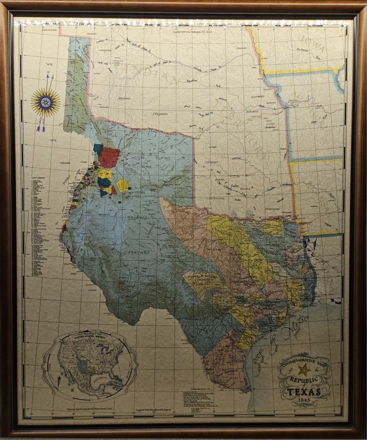 Antique Historical Map Of Republic Of Texas 1845