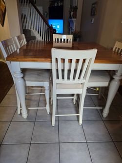 Counter Height Dining Table Set with 6 Chairs brown and white