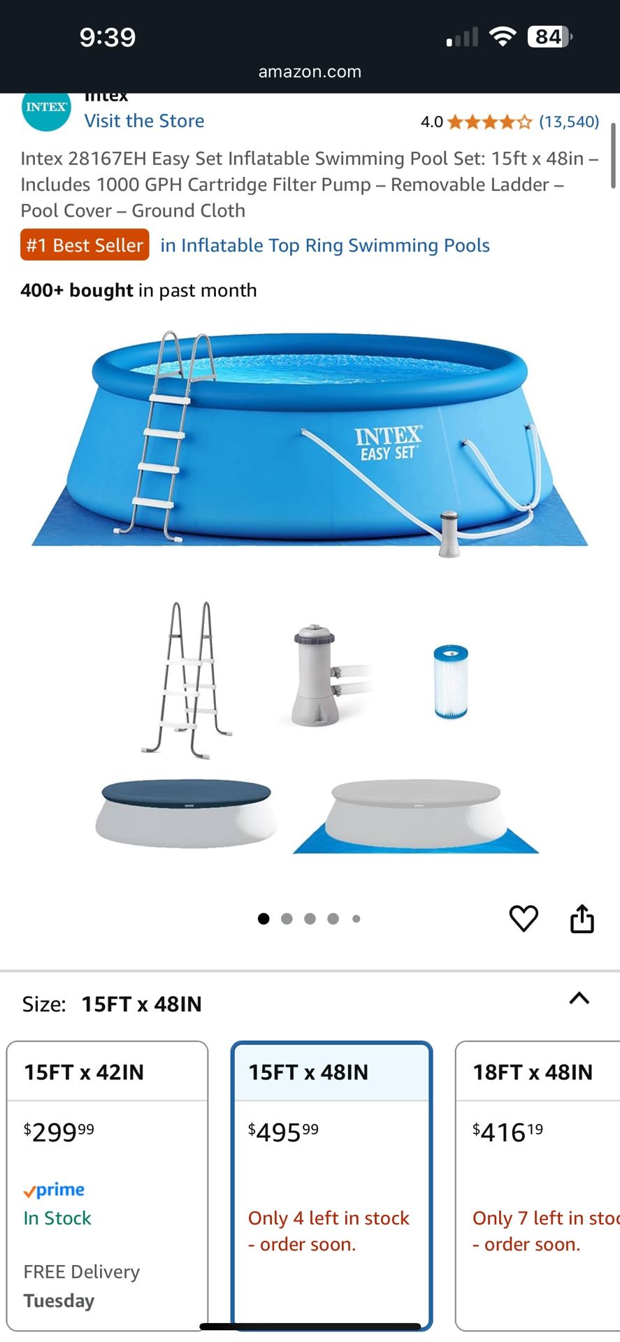 18x48 Intex Pool, Filter, Cover, Ground Cloth And Ladder 