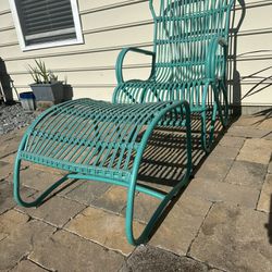 VINTAGE TURQUOISE CORD GARDEN CHAIR & OTTOMAN - GREAT CONDITION!