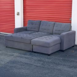 FREE DELIVERY- Sectional Sofa Couch with Pull Out Lounge Bed & Storage Chaise - $280