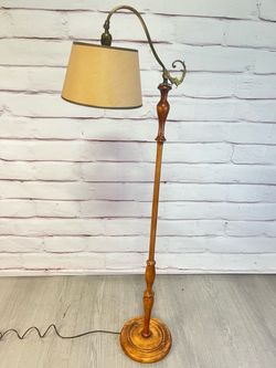 Vintage Wood & Brass Adjustable Floor Lamp