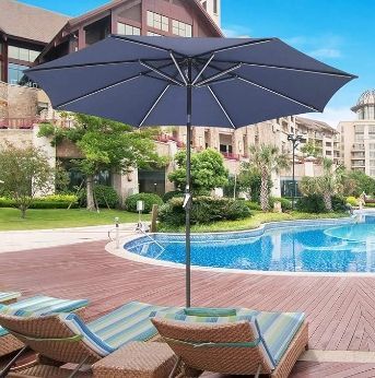 9ft Solar Powered Patio Umbrella with Tilt and Crank 8 Ribs Outdoor Market Table Umbrella Backyard Parasol Navy - Memorial Day Sale