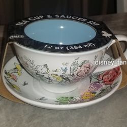 Disney Alice In Wonderland Floral Sketch Teacup/Tea Cup Saucer Set Ceramic