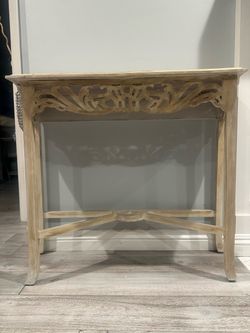 Ornate Wood Console Table Whitewash Finish