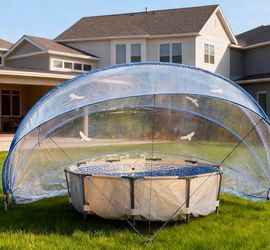 （R-0-28）All Weather 18 Retractable Pool Cover, Blue PVC Film Fiberglass Rod Pool Fence, Outdoor Swimming Pool Safety Accessories
