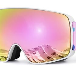 New Kids Ski, Snowboard Goggles Ages 8-16. Pink Lens. Anti Fog 