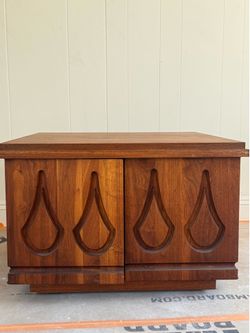 Vintage 1970s Brutalist Walnut Storage End Tables – Pair – Mid Century Modern
