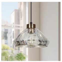  Modern 9.8 in. 1-Light Black and Plated Brass Pendant with Textured Glass Shade  Ceiling Light Fixture - New