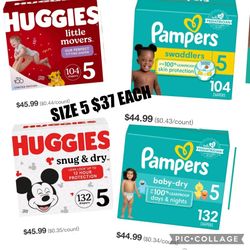 PAMPERS AND HUGGIES SIZE 5 $37 EACH