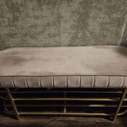 Pink Bench With 2-tier Shoe Organizer
