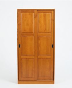 Light Oak Sliding Door Wardrobe Closet - 2-Door Storage Cabinet