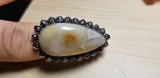 Large agate ring .925 silver size 6