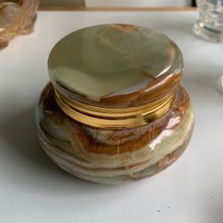 Vintage Green Onyx Marble  Trinket Jewelry Box w/ 5” Hinged lid - Excellent Cond