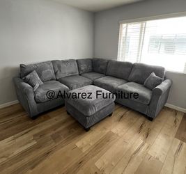 Corduroy sectional sofa with ottoman