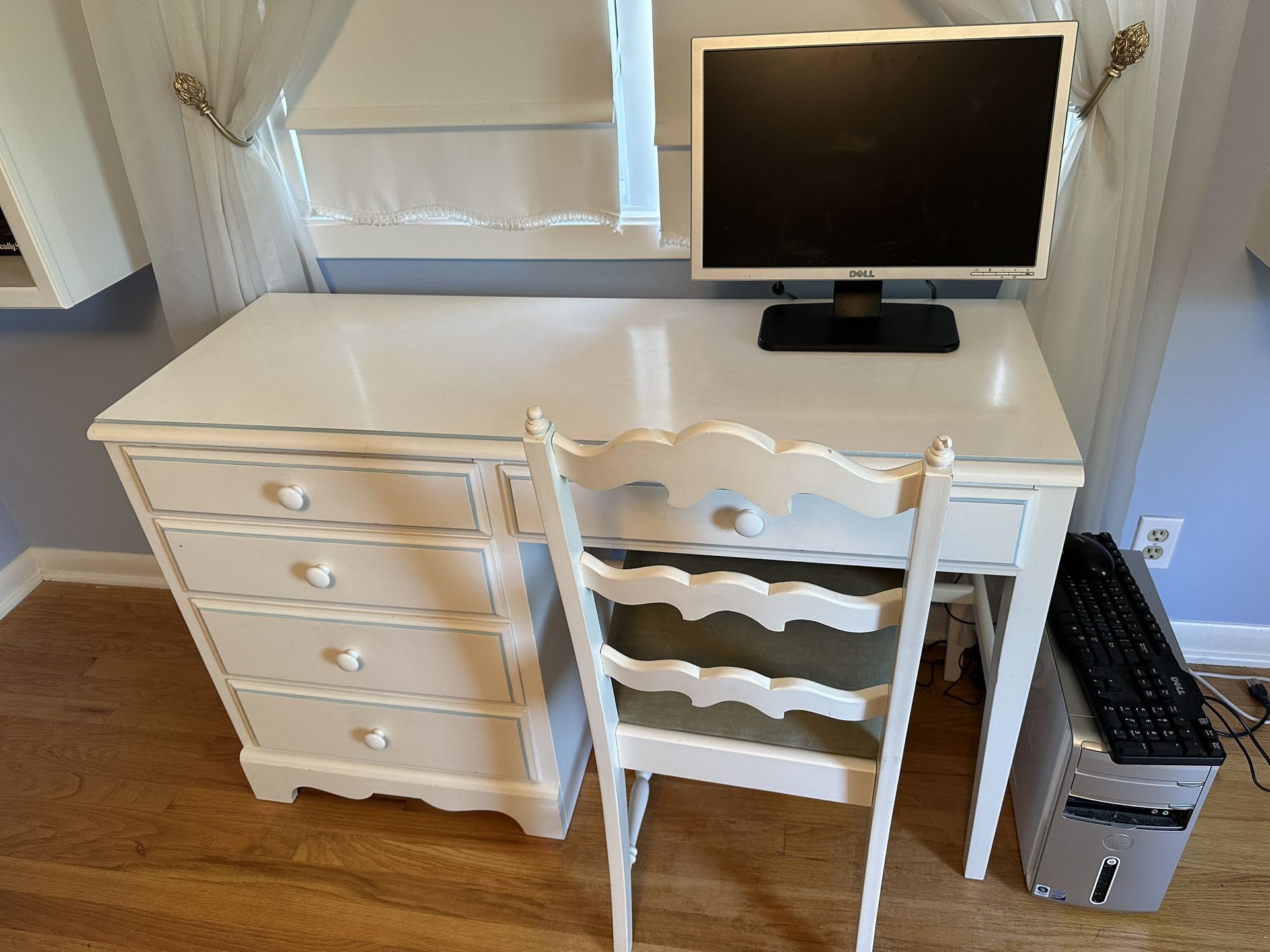 Solid Wood White Desk And Chair Set