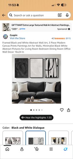 Framed Black and White Abstract Wall Art 3-Piece Set