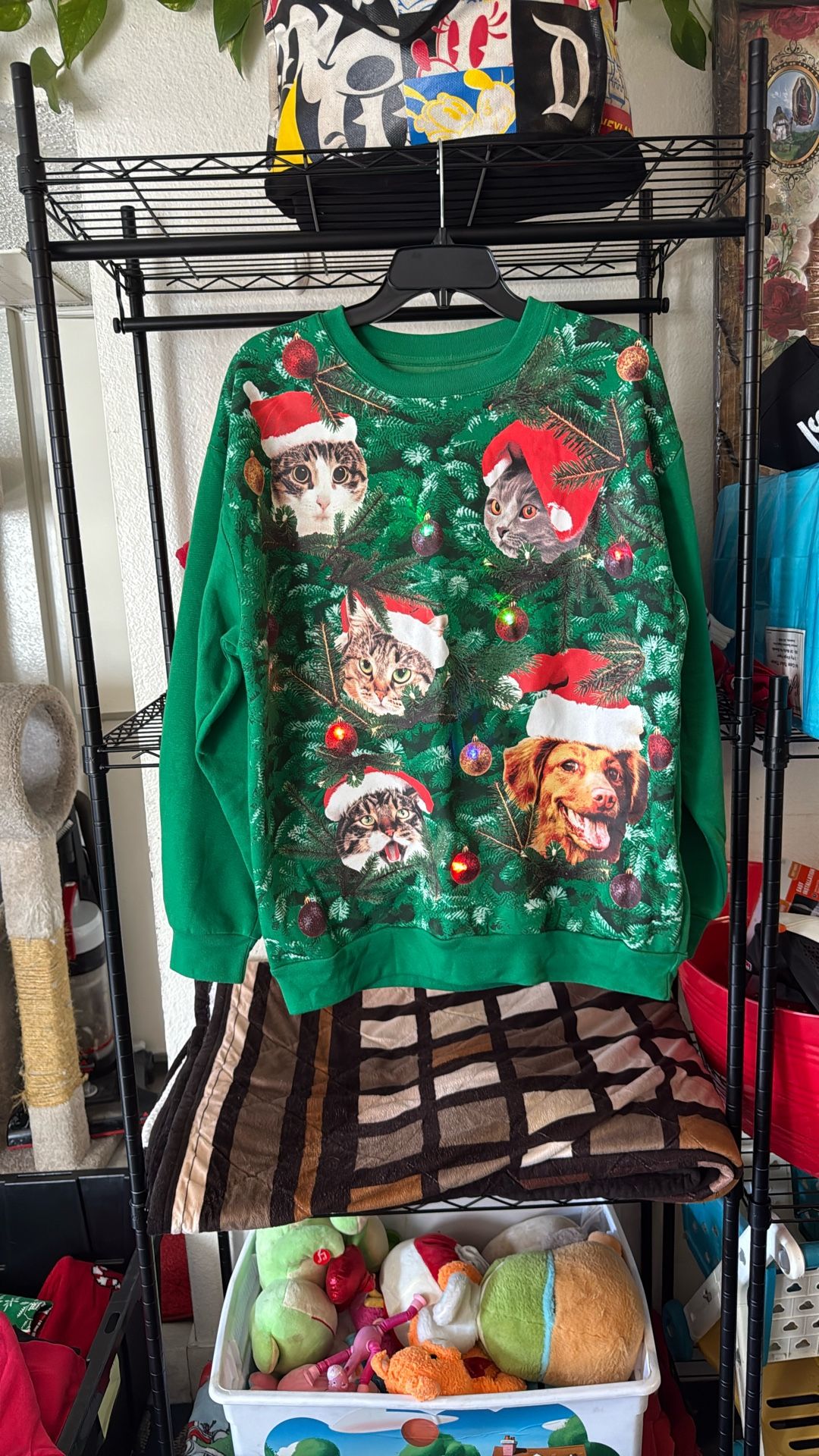 Light Up Cat Christmas Sweater Size Large