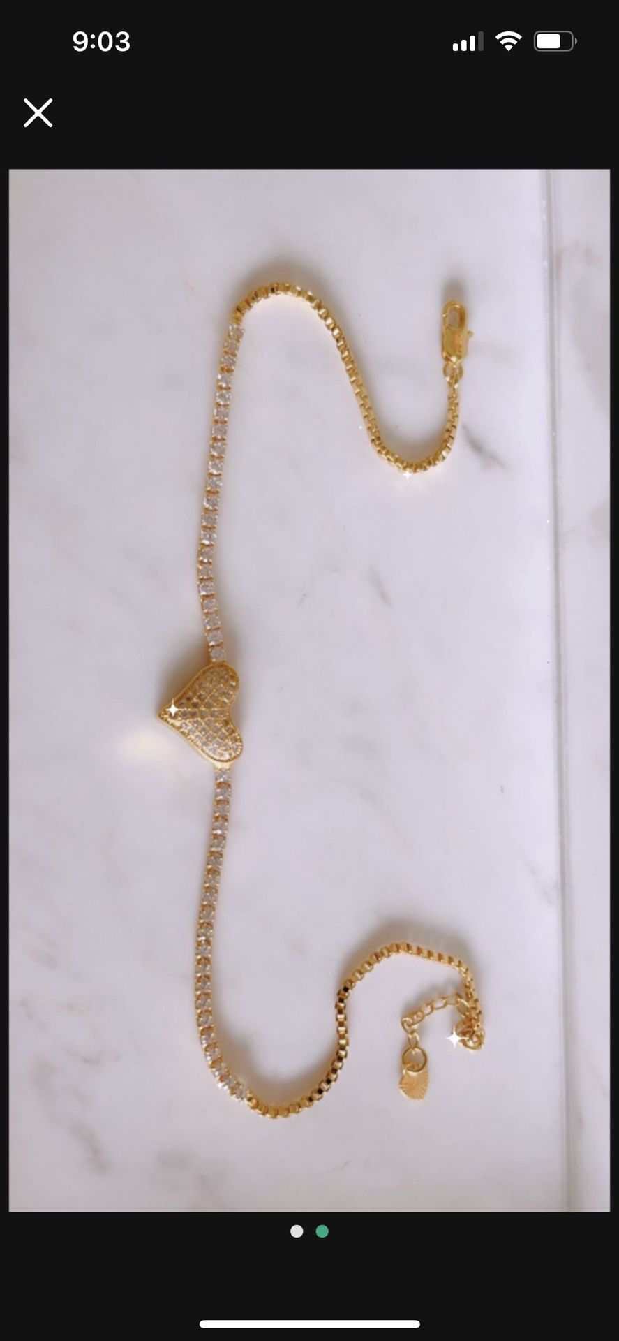 Gold Heart Crystal Anklet Jewelry. New!
