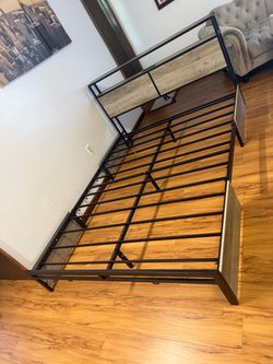 Winado Queen Size Metal Platform Bed Frame with  Headboard ,Built in Charging Station and LED Vintage Gray , in great condition