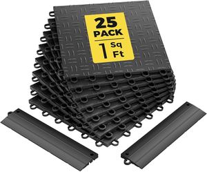 Garage Floor Tiles Heavy-Duty Interlocking 12"x12" (25-Pack with 2 Edge Pieces, Black), 10000 lbs Capacity, Warp-Proof & Non-Slip Design, Noise Reduct