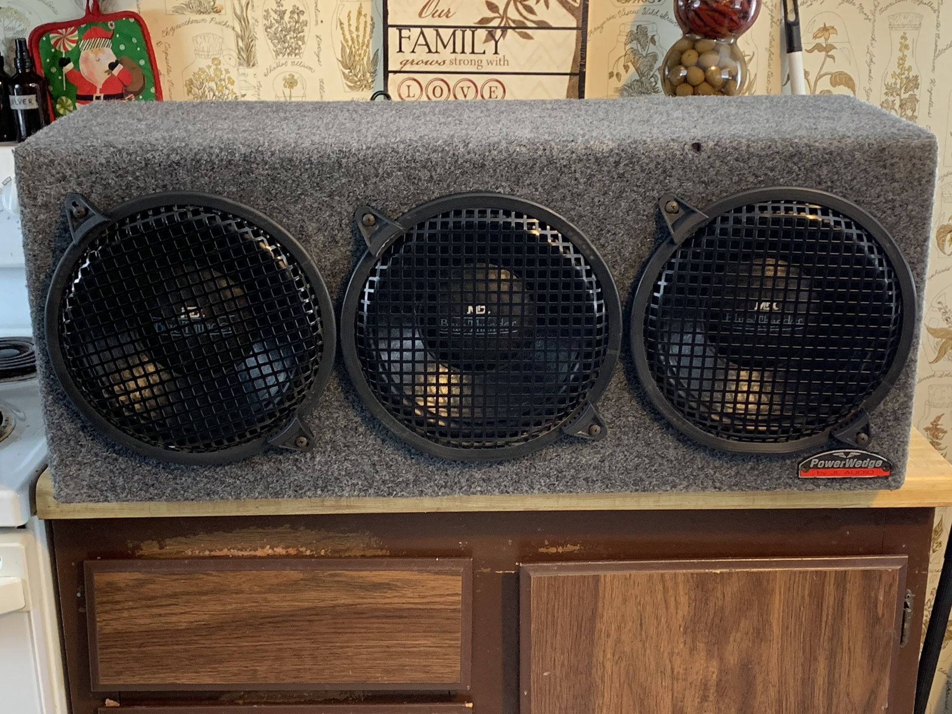 JL AUDIO POWER WEDGE WITH 3 “ MTX 10 INCH BLUE THUNDER LEGEND WOOFERS