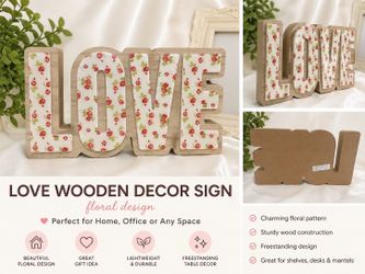 LOVE Floral Wooden Tabletop Sign – Rustic Farmhouse Home Décor