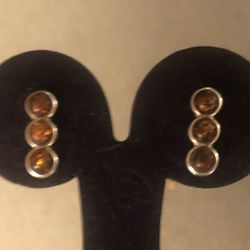 Nice Sterling Silver & Amber Pierced Earrings, Never worn