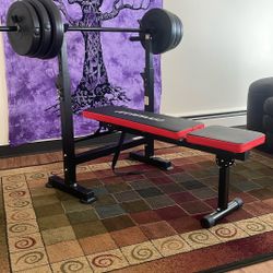 90 lbs Barbell and bench. 