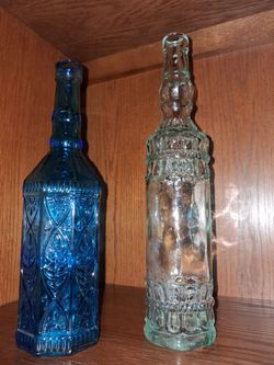 Decorative Embossed Glass Bottles Set of 2
