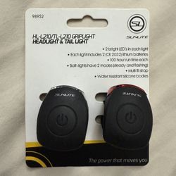 BRAND NEW Sunlite Bicycle Bike Headlight And Tailight Combo Hl-L210/Tl-210 2-Led Griplite Black