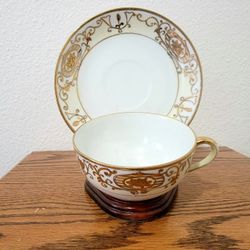 Antique Nippon Gold Raised Delicate Teacup Saucer (made in 1918)