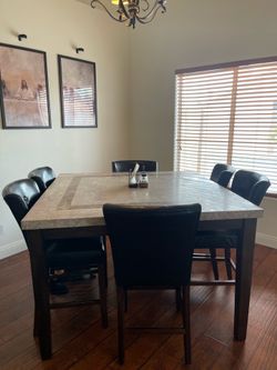 7 Piece Dining Set - Real Granite Marble Table