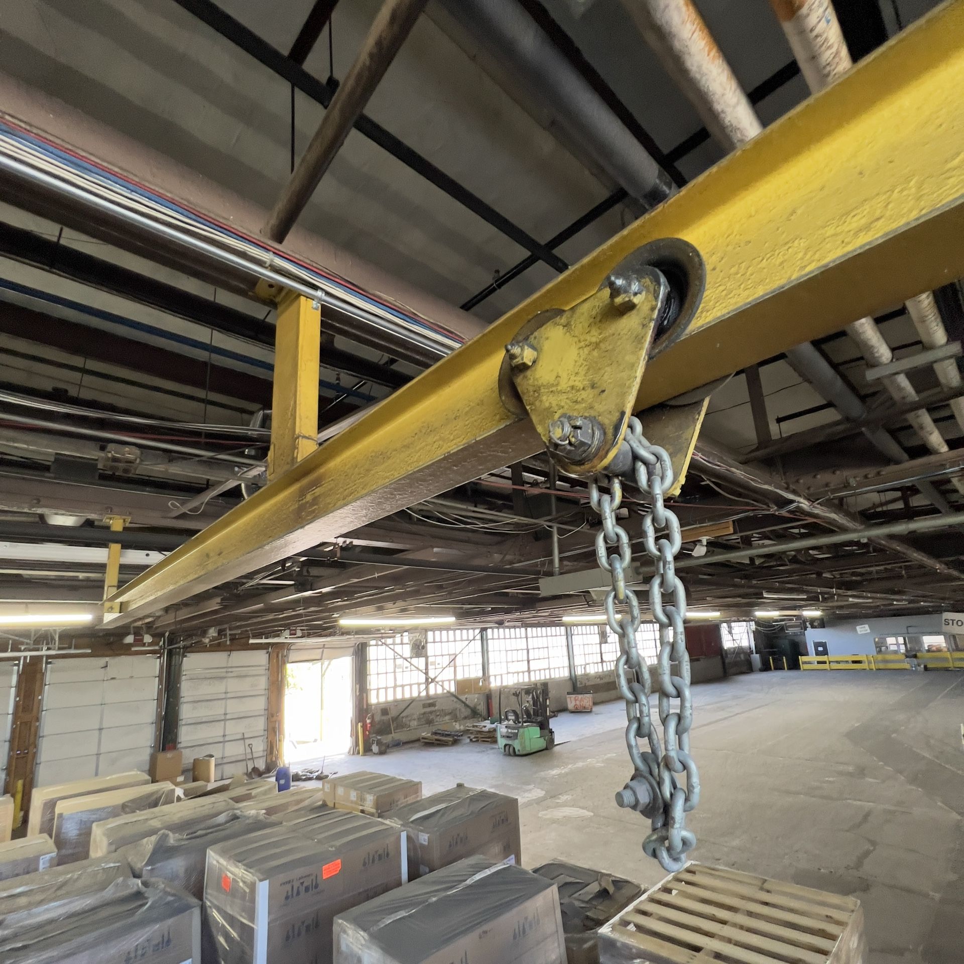 13ft Long Yellow “i” Beam With Mounting Bracket And 1/2TonHoist Trolley