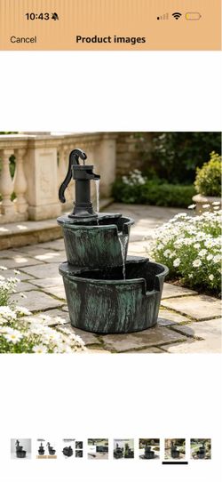 Outdoor Water Fountains, 27" Tall 2-Tier Barrel, Green Pump Waterfall Fountain, For Patio Garden Backyard Deck, 11L Water Capacity 181