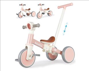 Bautia Kids Tricycle for Toddlers 1-3 with Push Handle, 5 in 1 Baby Balance Bike Toy for 1-4 Years Old Boys Girls Gift with Removable Pedals