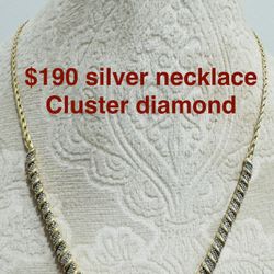 Silver Necklace With Diamond Cluster